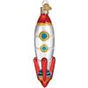 Old World Christmas Nave giocattolo a forma di razzo in vetro, ornamento 44125 con scatola inclusa
