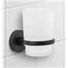 IPEA Porta Spazzolino Adesivo da Parete con Bicchiere - Non Necessita Foratura - Design Moderno - Elegante Porta Spazzolini e Dentifricio da Muro da Incollare in Bagno, Doccia, Casa - Supporto Nero