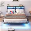 HAHRIR 120 x 200 cm, letto galleggiante in metallo con luci a LED, stazione di ricarica USB e testa a doppio ripiano, telaio in acciaio resistente, senza rumore, nero