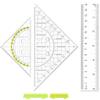 APOMOONS 3 Pezzi Set Geometria 2 Squadre con Manico + Righello 15 cm Strumenti Scolastici in Plastica Trasparente per Bambini, Studenti, Disegno Tecnico Misurazioni Precise