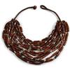 Avalaya Statement - Collana multifilo con perline in legno e cordoncino di cotone, lunghezza 64 cm, colore: Marrone, Misura unica, Plastica Legno Cordoncini plastica legno