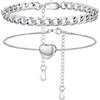 U7 Set di Cavigliere Donna 2 pezzi Catena Cubana e Cuore in Acciaio Inossidabile 316L Impermeabilre e Robusta Colore Argento Gioielli Estivi con Confezione Regalo