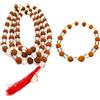 Naisha Rudraksha & Crystal Sphatik Beads Bracelet & 108 Perline Mala Himalaya Naturale 5 face Rudraksh, Cristallo Rosario, Dimensioni Bracciale 7 mm (confezione da 2), Legno