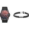 Diesel orologio e bracciale Master Chief in pelle nera da uomo, set