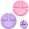 Vicloon Piatto per Bambini, 2 Pezzi Piatto con Ventosa per Bambini in Silicone, Piatti Bambini Pappa Svezzamento Piatto, Piastra di Alimentazione per Neonati con 3 Aree(Viola/Rosa)