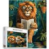 Tucocoo Puzzle Divertente del Leone con Giornale per Adulti da 1000 Pezzi, Animali Toilette Pianta Tropicale Arte da Bagno Puzzle Fai da Te per Decorazione Casa Regali, Puzzle Impegnativo per la