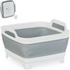 Relaxdays Bacinella Pieghevole con Manici, Catino Rettangolare 9 l, Lavapiatti Campeggio, HLP 20x31x31 cm, Bianco Grigio