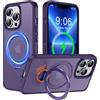 Derwav Cover Magnetica Cavalletto per iPhone 13 Pro Max Compatibile con Magsafe, Custodia Opaco Traslucido con 360° Rotante Supporto, Protezione Antiurto di livello Militare Case iPhone 13 Pro Max, Viola