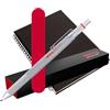 rOtring 600 penne e portamine multicolore 3 in 1, fusto in argento, penna a sfera (inchiostro nero e rosso) + matita da 0,5 mm, confezione regalo, quaderno a spirale A5 + sacchetto di velluto