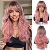 OUFEI Parrucca Donna Riccia Lunga Ombre Rosa con Frangia Sintetica Party