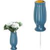 TOATELU Vaso di Fiori per Tomba con Picchetto, Vaso a Innesto Come Decorazione per Tomba, Vaso per Tombe Cimiteriali, Decorazione per Tomba in Plastica, per Decorazioni per Tombe Tombali, Blu