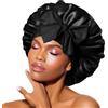 BONNET QUEEN Large Cuffia Seta Capelli Notte Donna, Bonnet Seta con Fascia Regolabile, Cuffia in Seta per Dormire per Capelli Ricci, Trecce, Dreadlocks e Capelli Lunghi, Nero