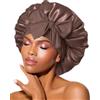 BONNET QUEEN Cuffia Seta Capelli Notte Regolabili Cuffia Capelli Ricci Bonnet con Lacci Lunghi Morbida e Protettiva Anti-Crespo, Cioccolato