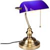 FIRVRE Blu Lampada da scrivania Banker tradizionale american vintage in vetro con interruttore a strappo E27 Lampada da tavolo retrò in bronzo Finitura LED per ufficio Biblioteca Camera