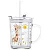 Xfeyaqlo 400 ml Tazza da bevanda Bicchiere, Tazza da colazione, Tazza da latte, Include cannuccia e spazzolino per cannuccia, con coperchio per diverse opzioni di consumo (Giraffa gialla)