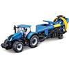 Burago Bburago B18-31678 New Holland T7.315 Trattore pressofuso con Veicolo coltivatore funzionante, Blu, Piccolo