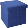 INTIRILIFE Pouf Pieghevole 30x30x30 cm in Blu Mare - Cassapanca Cubo Contenitore Imbottito de Tessuto a l'Ottica Lino con Coperchio - Ottomane Poggapiedi Sgabello Panca Poltrona