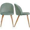 FurnitureR Set di 2 sedie da pranzo in velluto, imbottite, per il tempo libero, seduta con cuscino in velluto e gambe in metallo di quercia, per soggiorno, cactus
