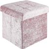INTIRILIFE Pouf pieghevole 30x30x30 cm in velluto rosa - Cubo di seduta con coperchio e vano portaoggetti in tessuto con incavi - Cubo di seduta poggiapiedi pieghevole Scatola portaoggetti pouf