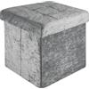 INTIRILIFE Pouf pieghevole 30x30x30 cm in grigio velluto - Cubo di seduta con coperchio e vano portaoggetti in tessuto con incavi - Cubo di seduta poggiapiedi pieghevole Scatola portaoggetti pouf