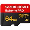 SANDISK Extreme PRO scheda microSD 64 GB, UHS-I + SD Adapter (velocità di lettura fino a 200 MB/s e velocità di scrittura fino a 90 MB/s, 5K, 3K, 4K UHD, C10, V30, U3, A2)