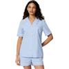 Amazon Essentials Set Pigiama da Donna in Popeline di Cotone Elasticizzato, Maniche Corte abbottonate con Pantaloncini, Blu Navy a Pois Avorio, XXL