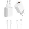 OWYELO 4 Pezzi Set Caricatore USB C, 20W Adattatore USB-C/A con 2 Porte + 2 Cavi da 2m, Alimentatore Caricabatterie Spina Rapido per iPhone 11/12/13/SE/14/15/16 Pro Max, iPad, Galaxy Xiaomi Oppo