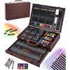SOBEAU Valigetta Colori per Bambini, 140 Pezzi Kit Pittura, Matite Colorate Pastelli a Cera Acquerelli Pastelli a Olio, Set Colori Valigetta Disegno per Bambini Adulta,Marrone