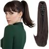 Silk-co Coda Extension Capelli Lisci Cavallo Finta con Pinza Marrone Scuro Ponytail Punte Ondulate 30cm 80g