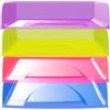 Exacompta - Rif. 111808SETD - Set di 4 cestini per posta Combo Styli Crystal, dimensioni 34,6 x 25,5 x 24,3 cm, per formato A4+, blu reale, rosso carminio, verde anice, viola