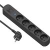 Electraline 32031 - Blocco multipresa prima 5 prese 16 A, con protezione parafulmine con interruttore ON/OFF, lunghezza 1,5 m, colore: nero