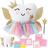 TUZT Peluche Cuscino Fata Denti per Bambini Giocattolo Dentista, Bambola Fata Gonna Colorata Dente Tasca Note Perdute Souvenir, Peluche Regalo Medico di Gioco di Ruolo per Ragazze Ragazzi 3 4 5 Anni
