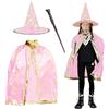 FainFun Wizard Cape Witch Costume da mago per bambini, mantello con cappello, halloween strega, mantello mago, nero, sacchetti di caramelle in feltro, per bambini cosplay party (rosa)