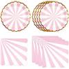 DHAIQC Set di 50 piatti di carta rosa e tovaglioli, piatti per feste, tovaglioli con bordo in lamina dorata, a righe, usa e getta, per feste, matrimoni, compleanni, decorazioni (rosa)
