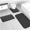 CEWROM Set di 3 tappetini da bagno in memory foam, in microfibra, morbido tappetino da bagno in memory foam e tappetino per WC a forma di U, U50 x 60 + 80 x 50 + 120 x 50 cm (nero)