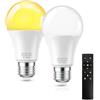 SCNNC A60 Lampadina LED E27 con Telecomando 9W Dimmerabile 3 Temperature di Colore 3000K-6500K, Lampadine LED E27 con Timer e Memoria Funzioni, 1 Telecomando e 2 Lampadina