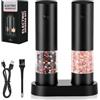 AXFEE Set di 2 Macina Sale e Pepe Elettrico, con Base, 140ml Macina Sale e Pepe, Automatico e Ricaricabile USB, Set di Macinini per Spezie di Design, Rugosità Regolabile, Perfetto per Cucina