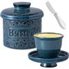 Occzin Burriera francese con linea di galleggiamento, campana per burro raffreddata ad acqua in ceramica, in porcellana con coperchio, vaso per burro per freschezza e carezza, contenitore per burro per