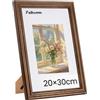Feihorrm Cornice portafoto in legno massello di noce, con vetro temperato, per foto da 20 x 30 cm, senza passepartout o foto da 12 x 17 cm, con passepartout (marrone scuro, 20 x 30 cm)