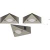 TRANGO Set di 3 6739-32 luce sottopensile da cucina con 3 moduli LED da 4,8 watt 3000K bianco caldo *COOK* luce da incasso - faretto da incasso in acciaio inox - interruttore - luce triangolare cucina