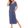 rismart Camicia da Notte Donna Pigiama Vestito Abito per Casa Manica Corta con Tasche Ciliegia,M