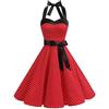 Odizli Abito da donna anni '50, stile vintage, rockabilly, con scollo all'americana, a pois, floreale, estivo, svasato, longuette, cocktail, feste, serate, balli studenteschi, A#rosso, S