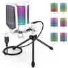 FIFINE USB Microfono per PC Gaming PS5, RGB Microfono a Condensatore da Tavolo c