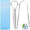 Brencco Pulisci Lingua in acciaio, Raschietto lingua con Custodia, 2 Pezzi Nettalingua, Tongue Scraper per Igiene Orale, Riutilizzabile Set