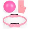 Abahub Kit Pilates Completo per Casa con Cerchio Pilates 35cm, Palla 25cm e Fascia di Resistenza - Set di Attrezzi per Allenamento Femminile, Glutei, Forza e Stabilità con Manuale - Rosa