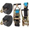 FWEEK Set di 2 cinghie di fissaggio a cricchetto, 5 cm x 10 m, resistenza alla rottura, resistenti, cinghie di fissaggio con maniglia e gancio a J in metallo, per camion, auto, moto, colore nero