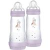 MAM Biberon Easy Start 320 ml (Set da 2), Kit da 2 biberon anticolica per allattamento, Riduce le bolle d'aria e il rischio di coliche, Accessori neonati 4+ mesi con tettarella misura 3, Lilla