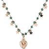 Generic Linea Italia Gioielli - Collana Donna in Argento 925 Placcato Rosa con Cuore Sacro, Stelline e Perline Verdi - Made In Italy