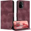 ZONNAVI Cover per Xiaomi Redmi Note 10 4G / Redmi Note 10S, [Blocco RFID] Custodia a Libro in Pelle con Porta Carte, Case Portafoglio Antiurto Cover per Redmi Note 10 4G / Redmi Note 10S (Rosso vino)