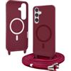 Bigcousin Magnetica Cover con Cordino per Samsung Galaxy S24 Plus,[Compatibile con MagSafe], Cover in Silicone, Regolabile Cordino da Collo Nylon Catena Collana Tracolla,Rosso